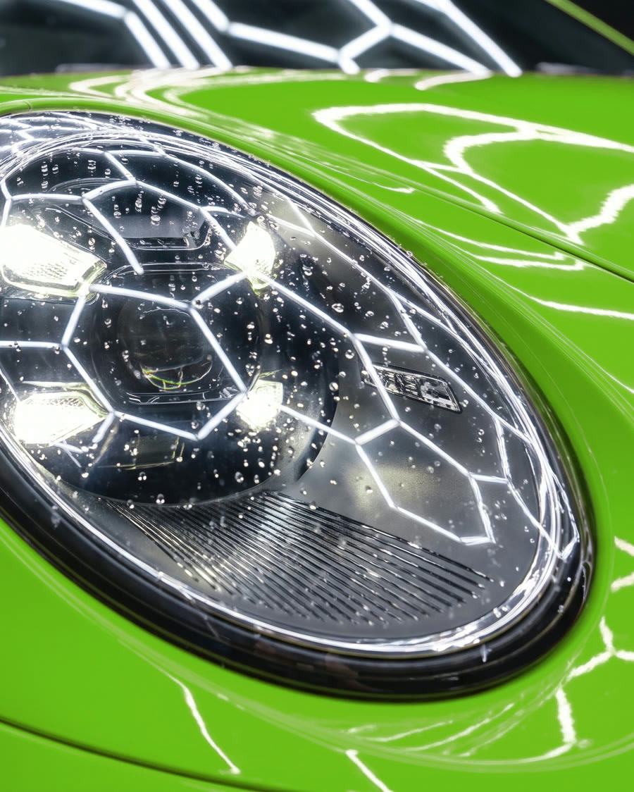 Headlight with water droplets